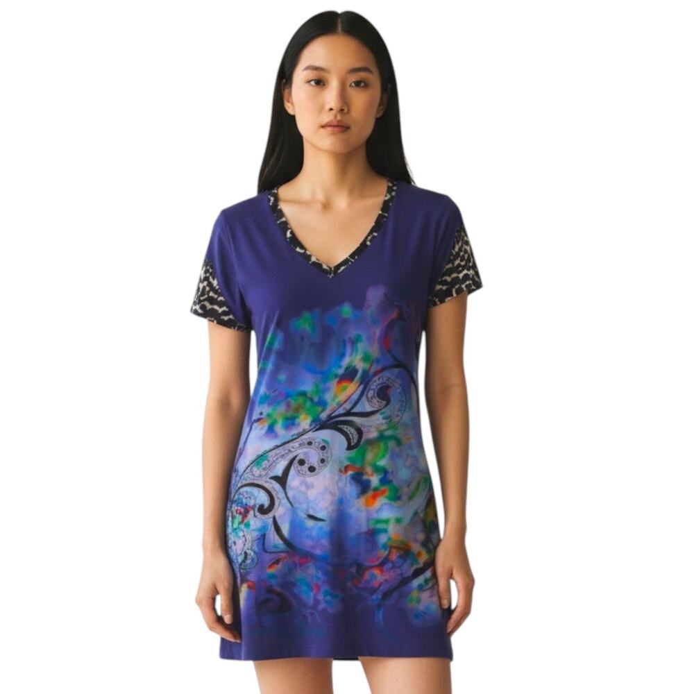 ETRO Women’s Y2K Art Print Short Sleeve vneck Purple Mini Dress